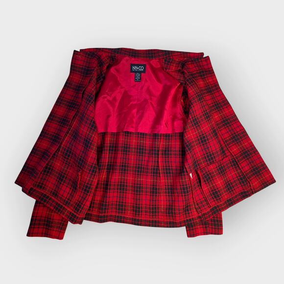 Vintage NY & Co Wool Plaid Chore Coat M Shacket Shirt Jacket Red Fall Fisherman - Picture 6 of 8